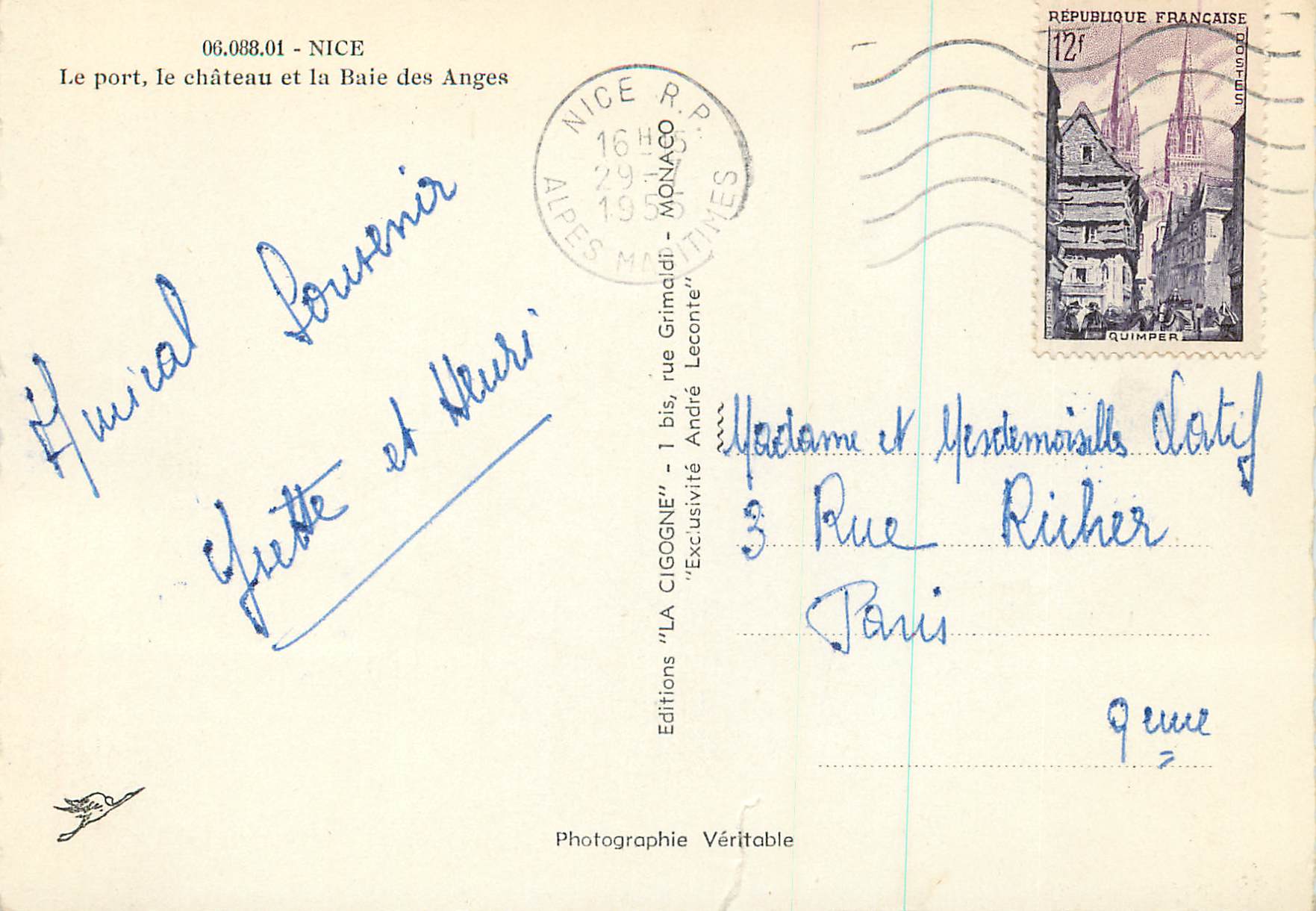 CPM Nice Le Port Le Chateau et la Baie des Anges — Rückseite