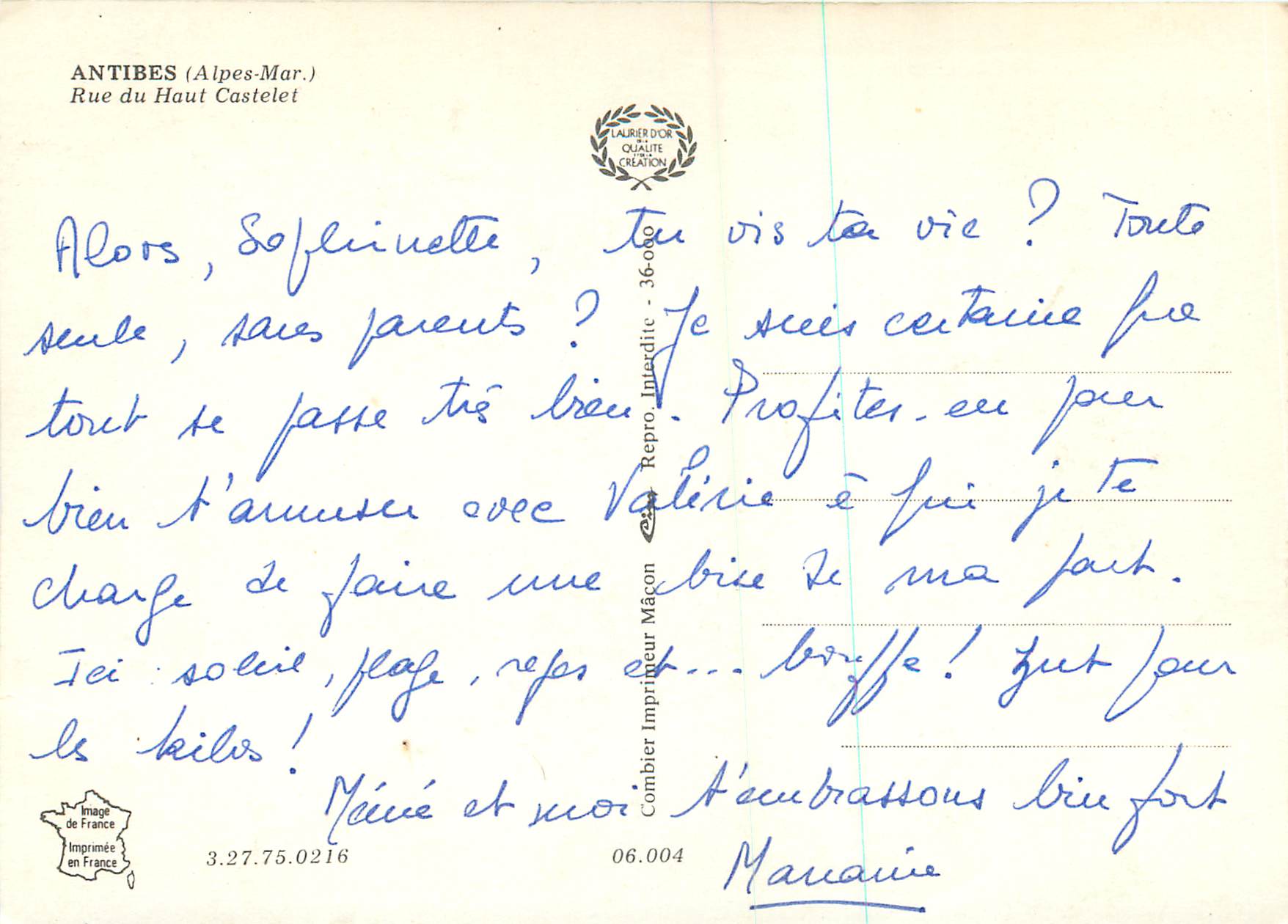 CPM Antibes (Alpes Mar)Rue du Haut Castelet — Rückseite