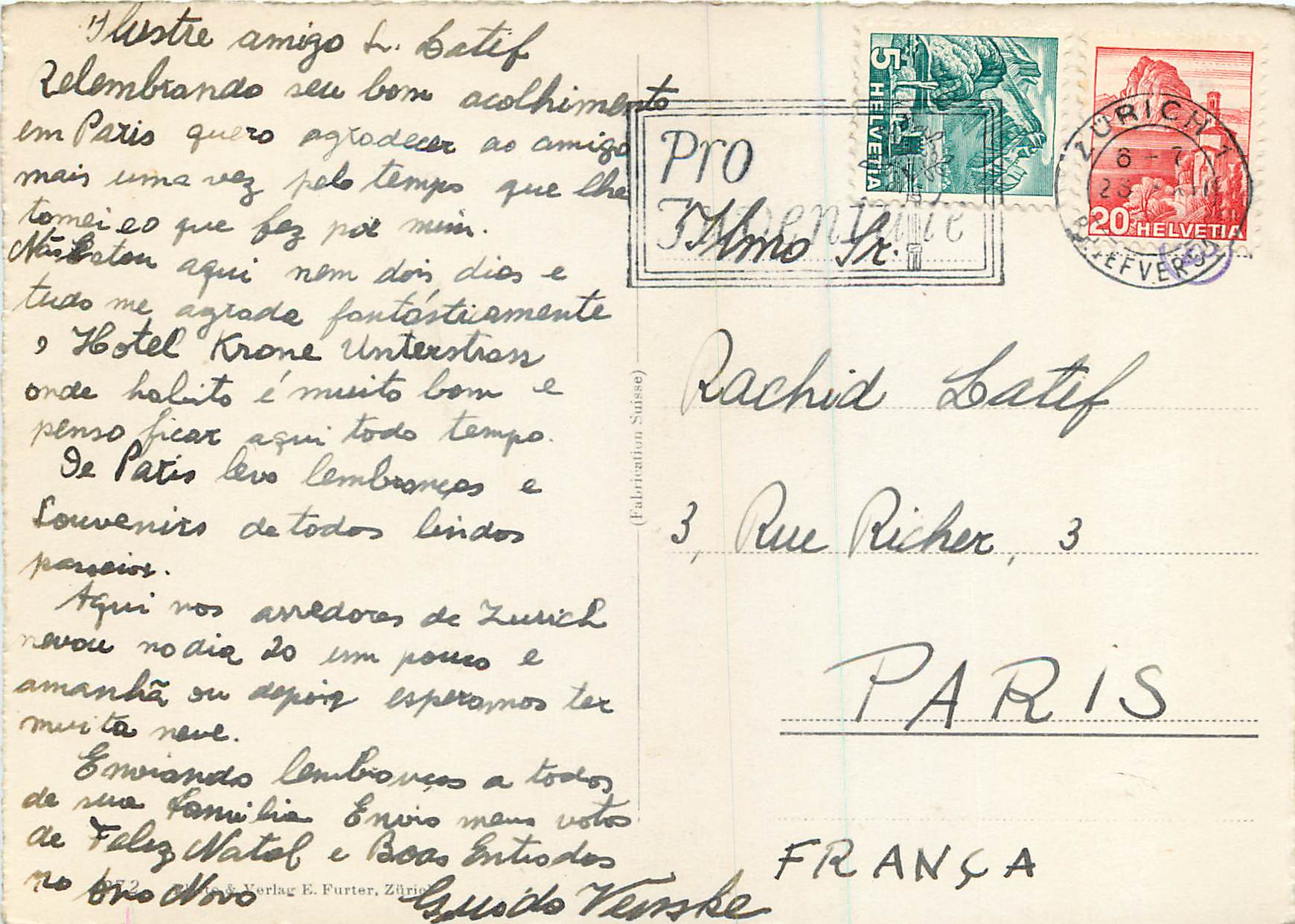 Zurich und die Alpen — 272 — E. Furter & Verlag, Zürich — Verso
