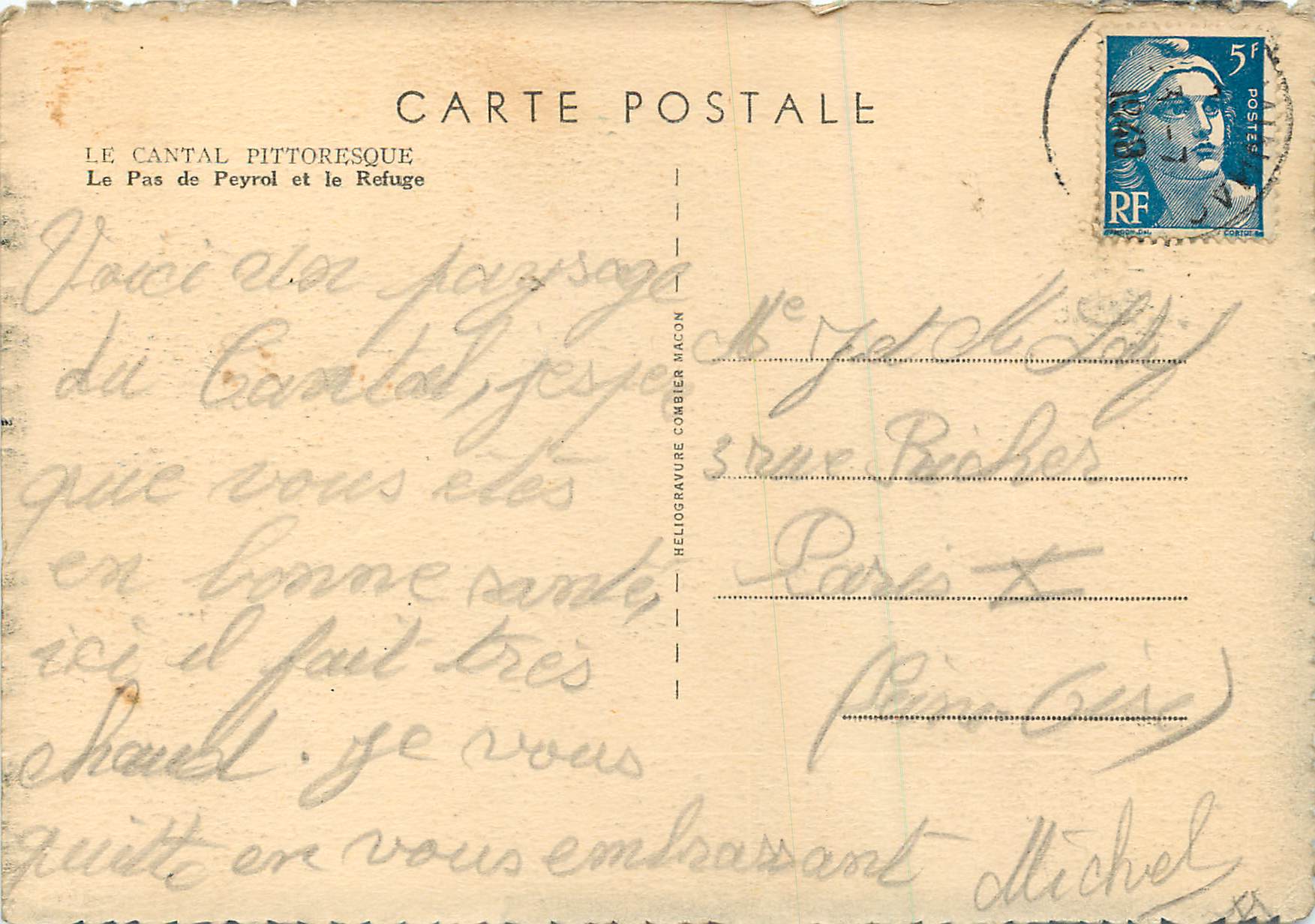 CPM Le Cantal Pittoresque Le Pas de Peyrol et le Refuge — Rückseite