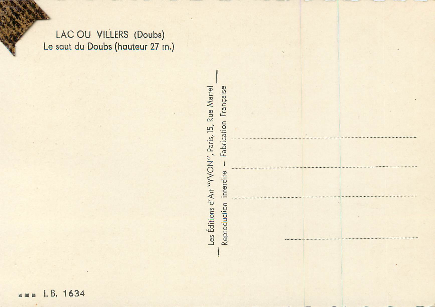 CPM Lac ou Villers (Doubs)Le saut du Doubs — Rückseite