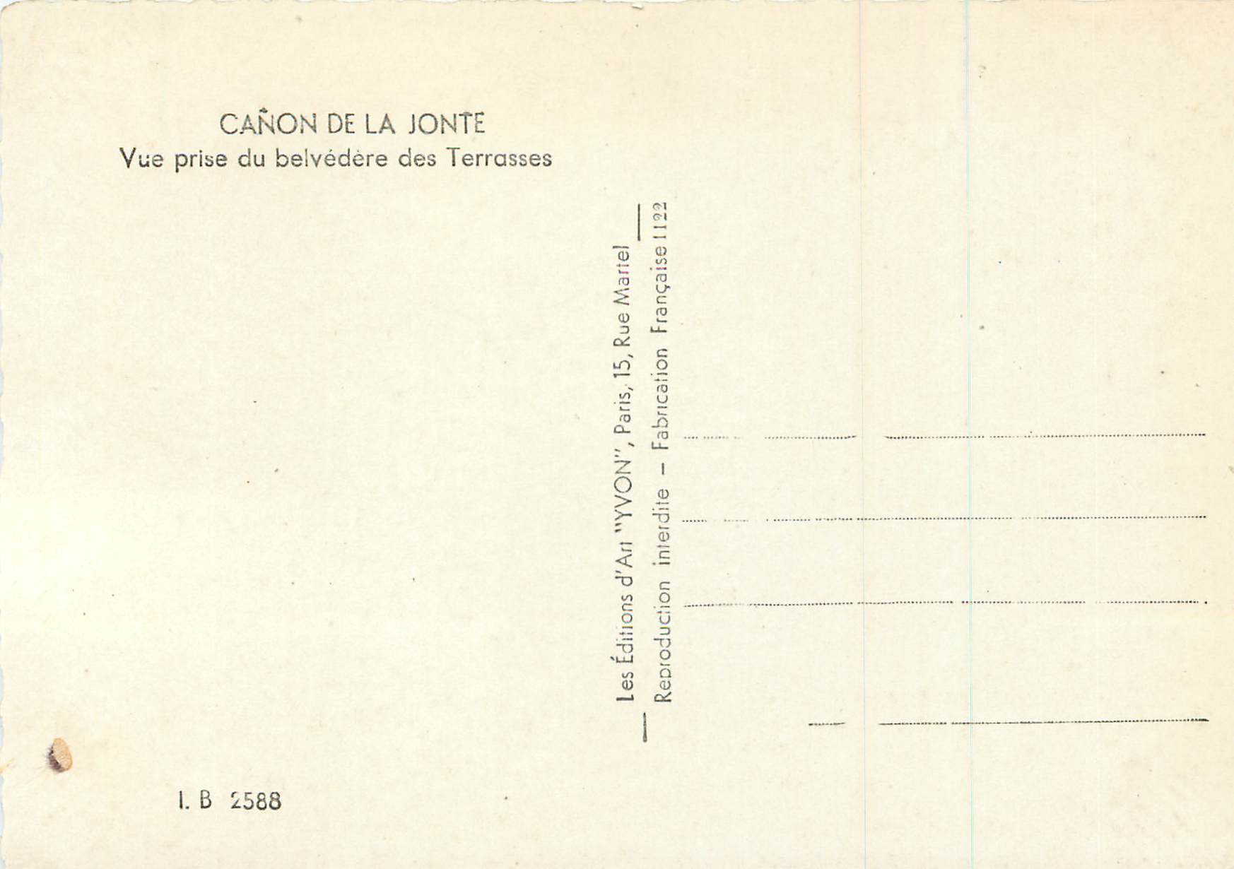 Cañon de la Jonte — Vue prise du belvédère des Terrasses — Yvon — Rückseite