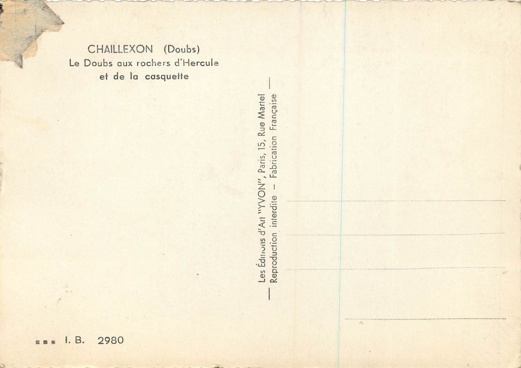 CPM Chaillexon (Doubs)Le Doubs aux rochers d'Hercules et de la casquette — Back