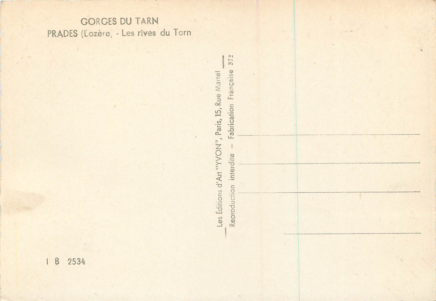 CPM Gorges du Tarn Prades (Lozere Le rives du Tarn) — Rückseite