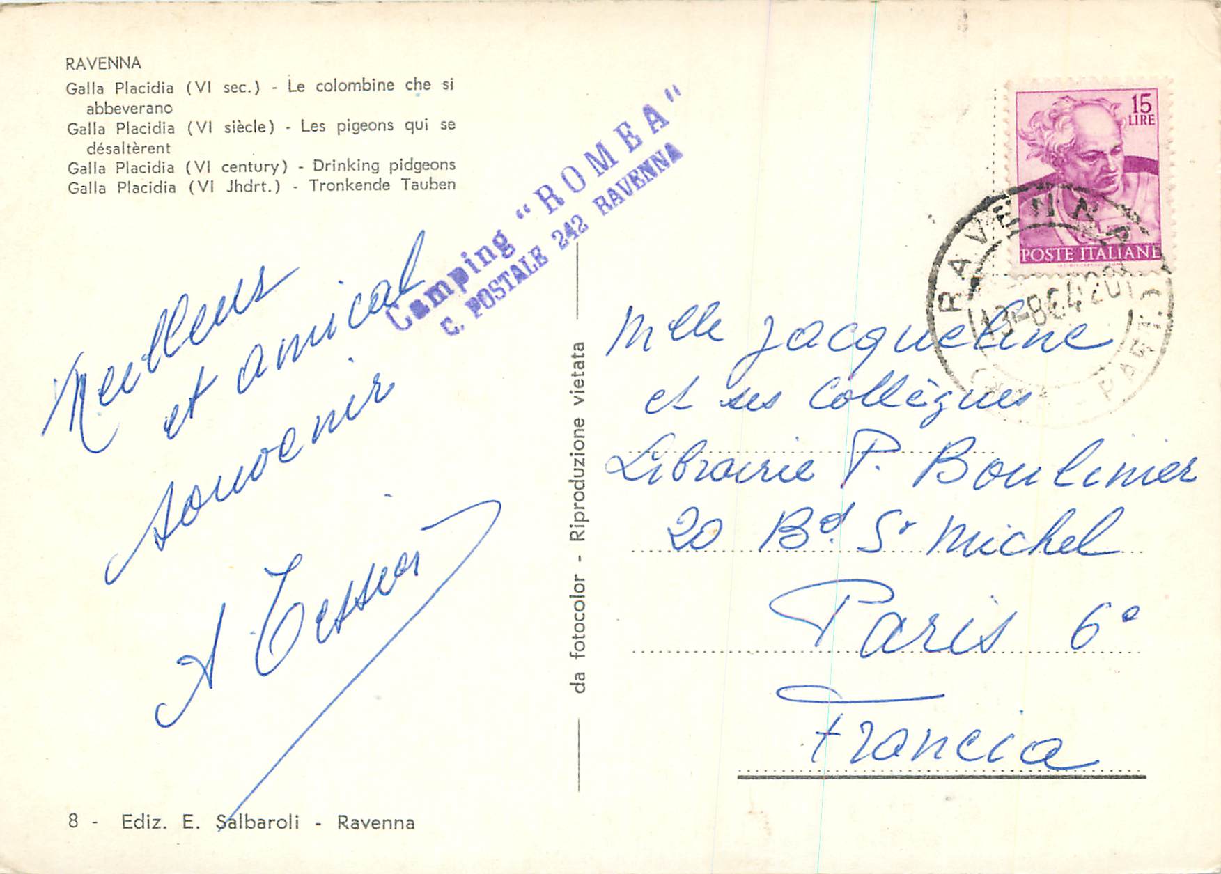 CPM Ravenna Galle Pacidia (VI siecle)Les pigeons qui se desalterent — Rückseite