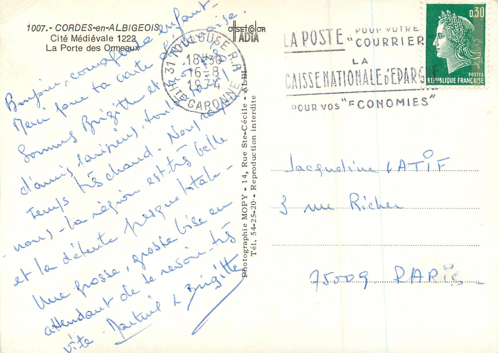 CPM Cordes en Albigeois Cite Medievale 1222 La Porte des Ormeaux — Back