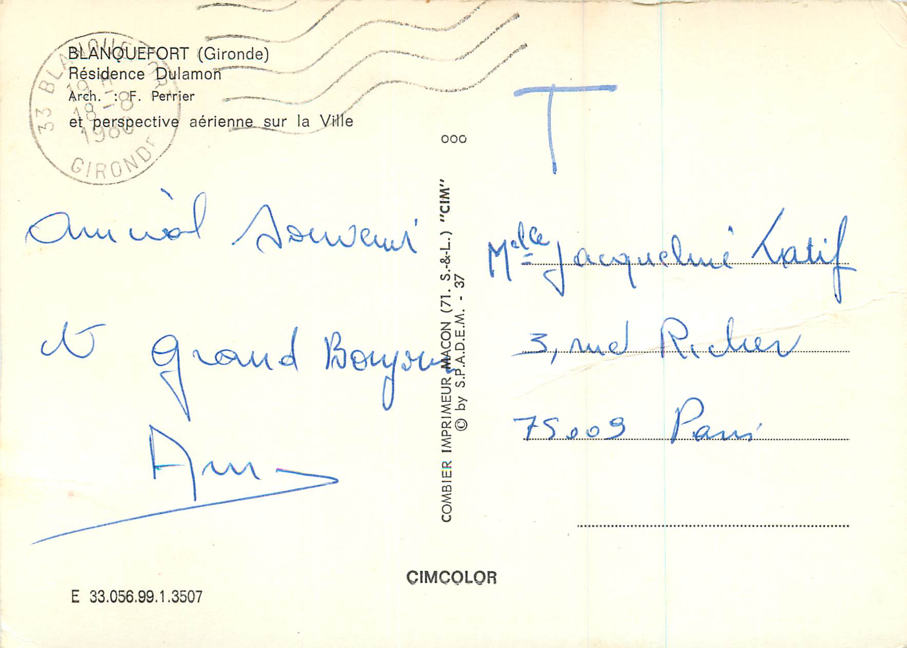 CPM Blanquefort (Gironde)Residence Dulamon et perspective aerienne de la ville — Back