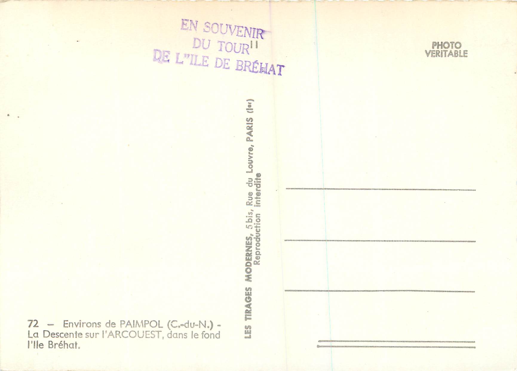 La Descente sur l'Arcouest — Environs de Paimpol — Éditeur Les Tirages Modernes, Paris — Reverso