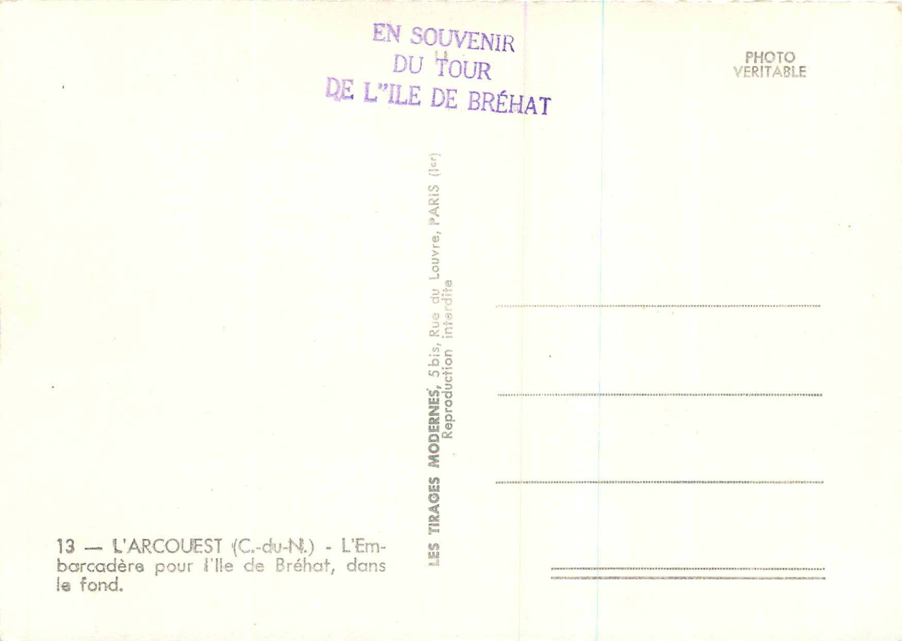 L'Arcouest (C.-du-N.) — L'Embarcadère pour l'île de Bréhat dans le fond — Éditeur : Les Tirages Modernes, Paris — Reverso