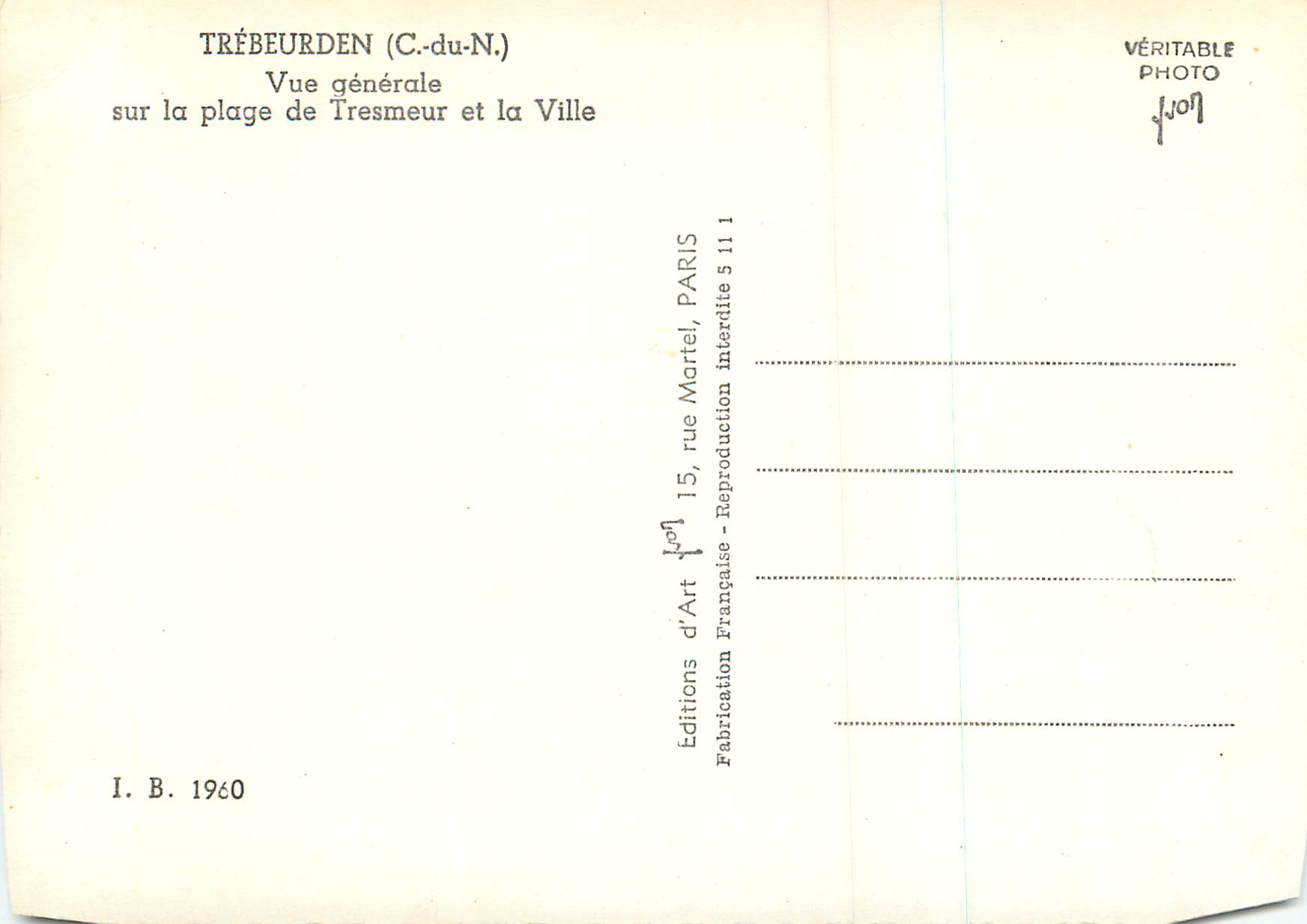 Trébeurden (C.-du-N.) — Vue générale sur la plage de Tresmeur et la ville — Editions d'Art Martel, Paris — Reverso