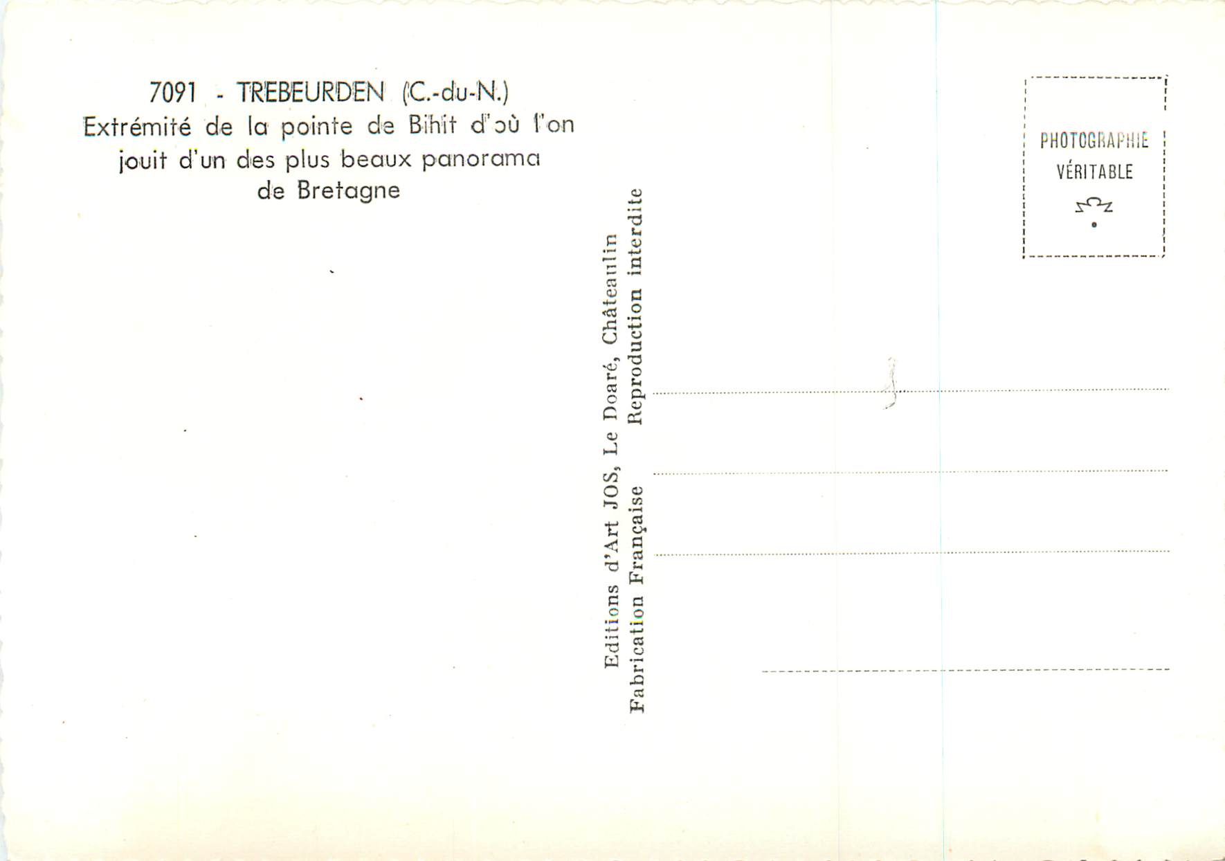 Trebeurden (C.-du-N.) — Extrémité de la pointe de Bihit — Éditions d'Art JOS — Reverso