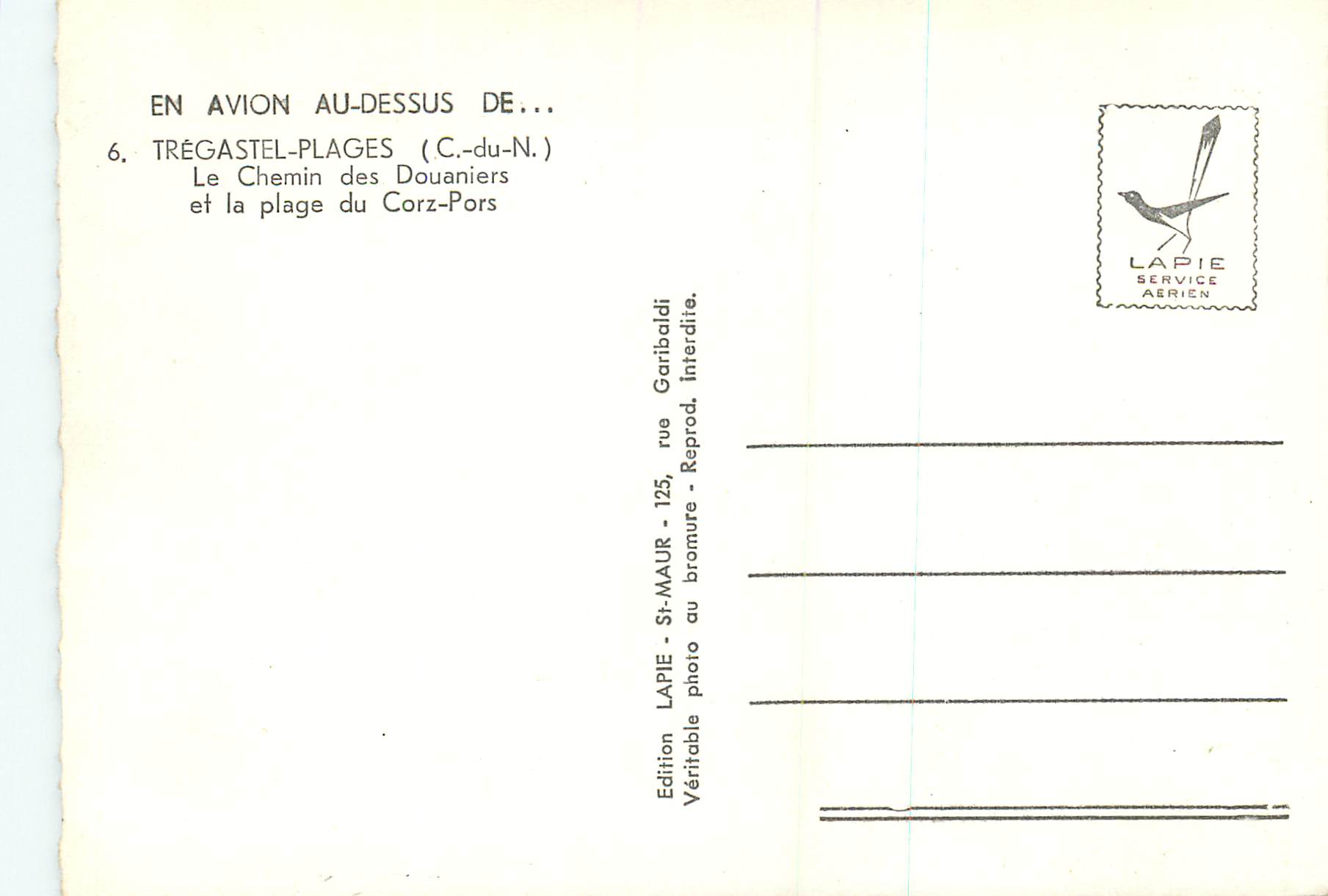 CPM En Avion au dessus de Tregastel Plages (C du N)Le Chemin des douaniers et la plage du Corz Pors — Rückseite