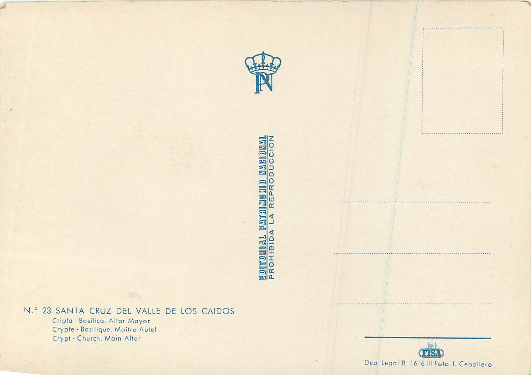 CPM Santa Cruz del Valle de Los Caidos Crypte Basilique Maitre Autel — Rückseite
