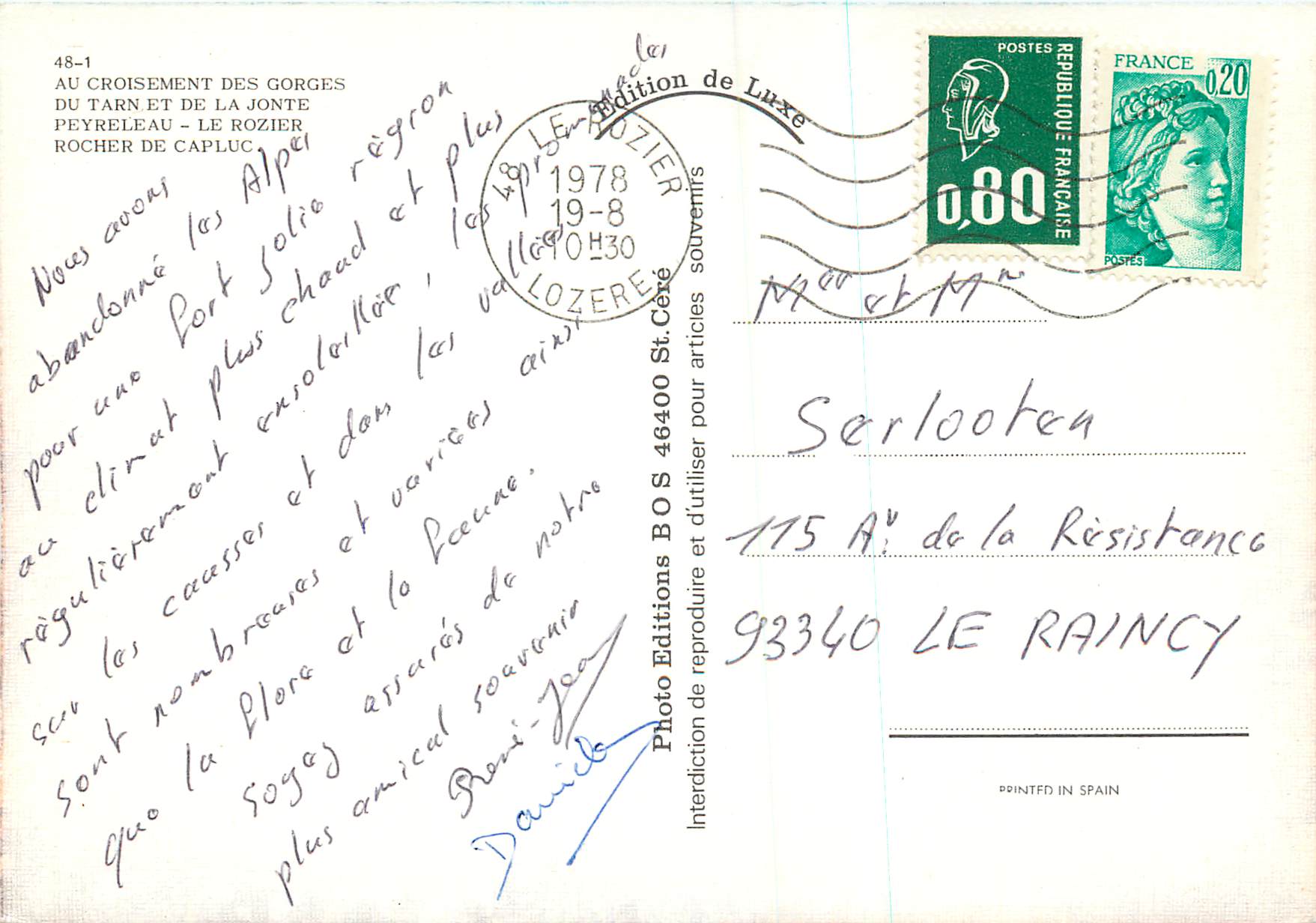 CPM Au croisement des Gorges de Tarn et de la Jonte Peyreleau Le Rozier — Rückseite