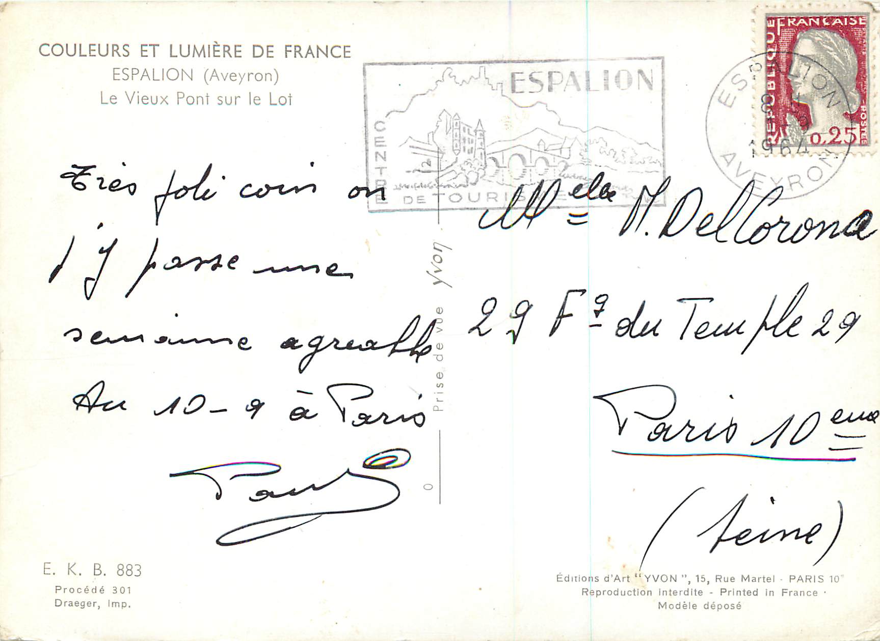Espalion — Ansicht des alten Brücke über den Lot — Éditions d'Art YVON — Rückseite