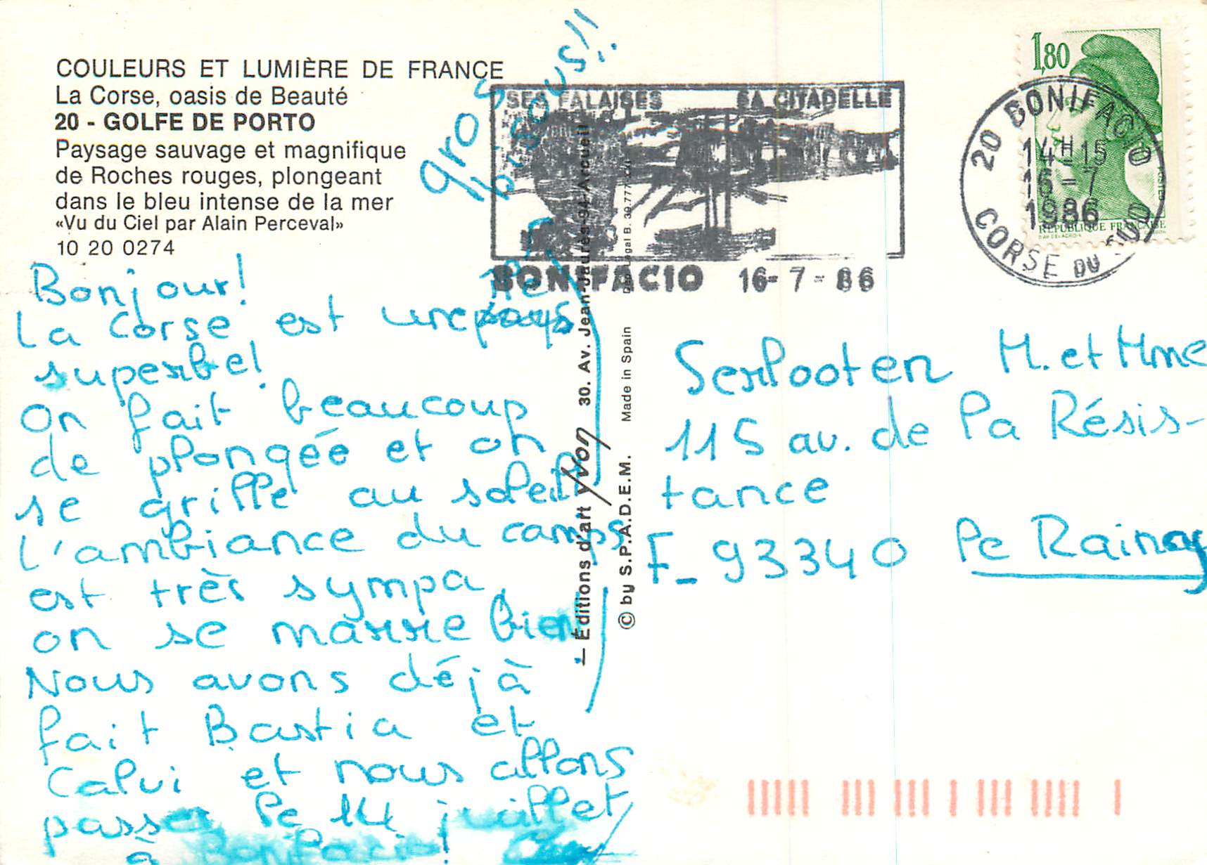 Golfe de Porto — Corse — Éditions S.P.A.D.E.M. n°20 — Reverso
