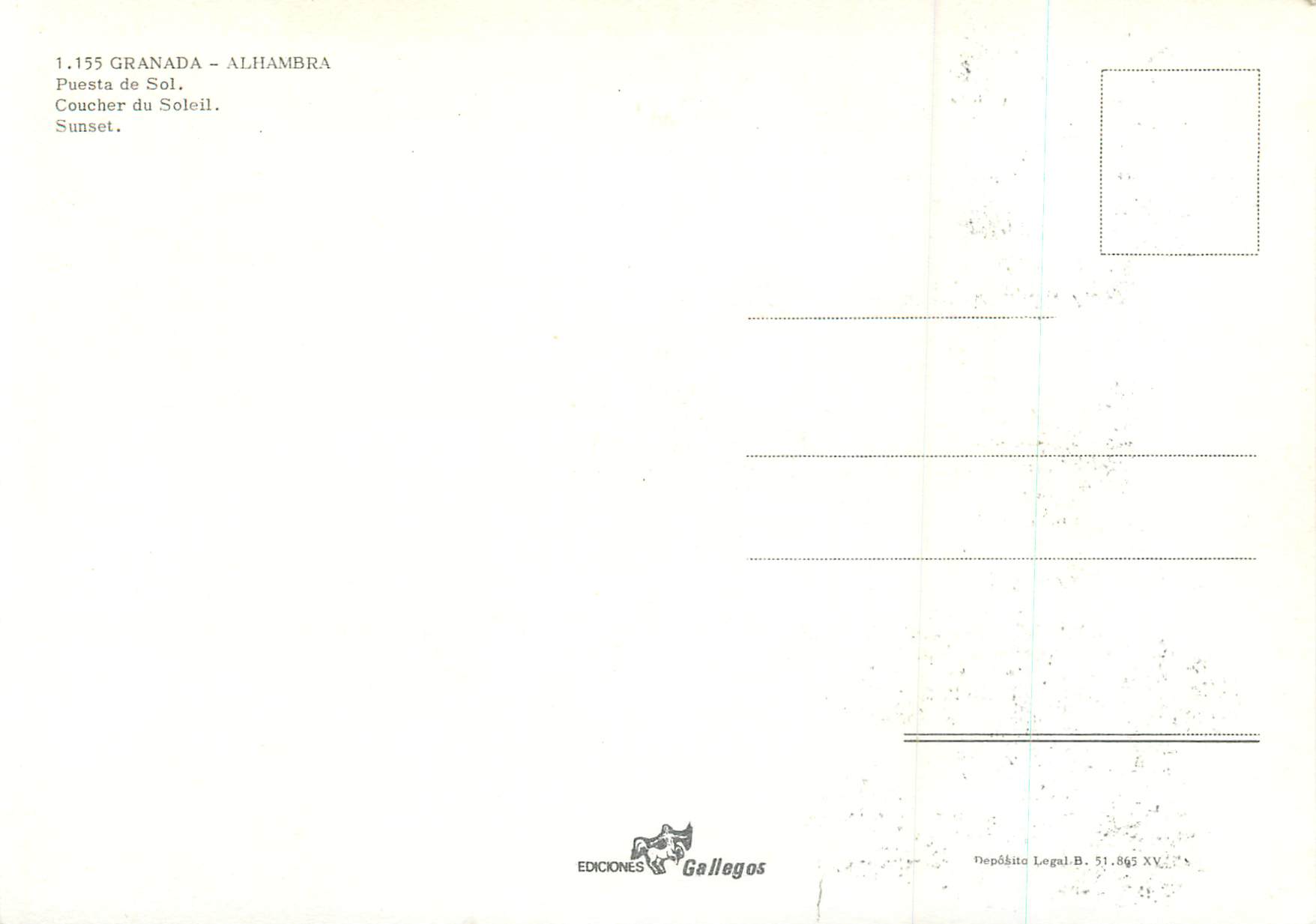 Alhambra — Coucher du Soleil — Éditions Gallegos n°1.155 — Rückseite