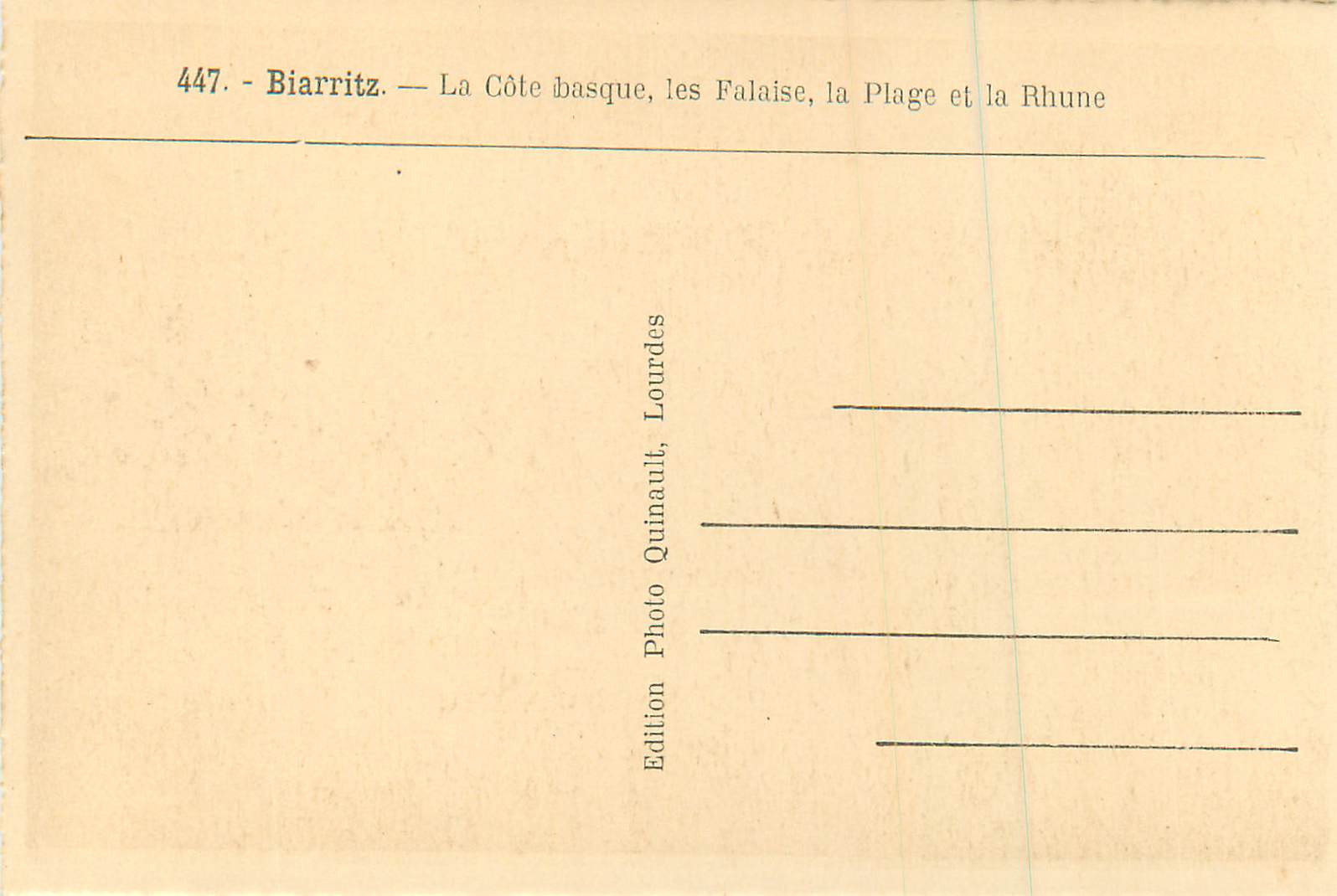 CPA Biarritz La Cote basque les Falaise La Plage et la Rhune — Verso