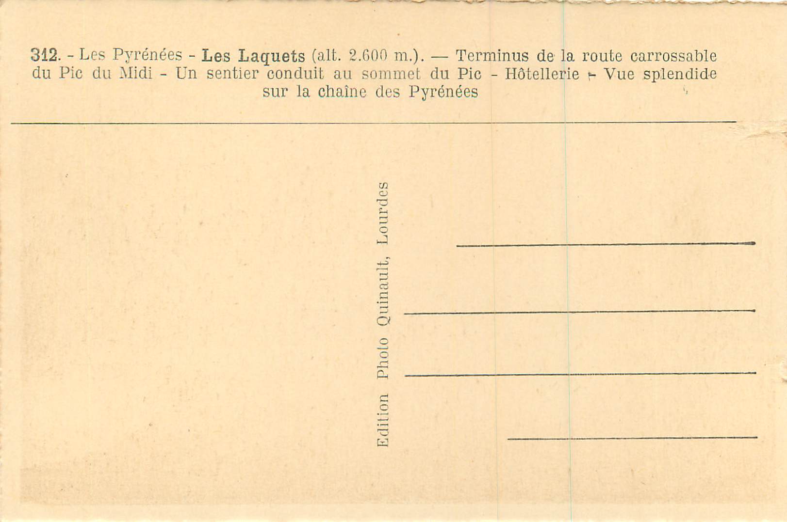 Les Laquets — Les Pyrénées — Édition Photo Quinault, Lourdes — Achterkant