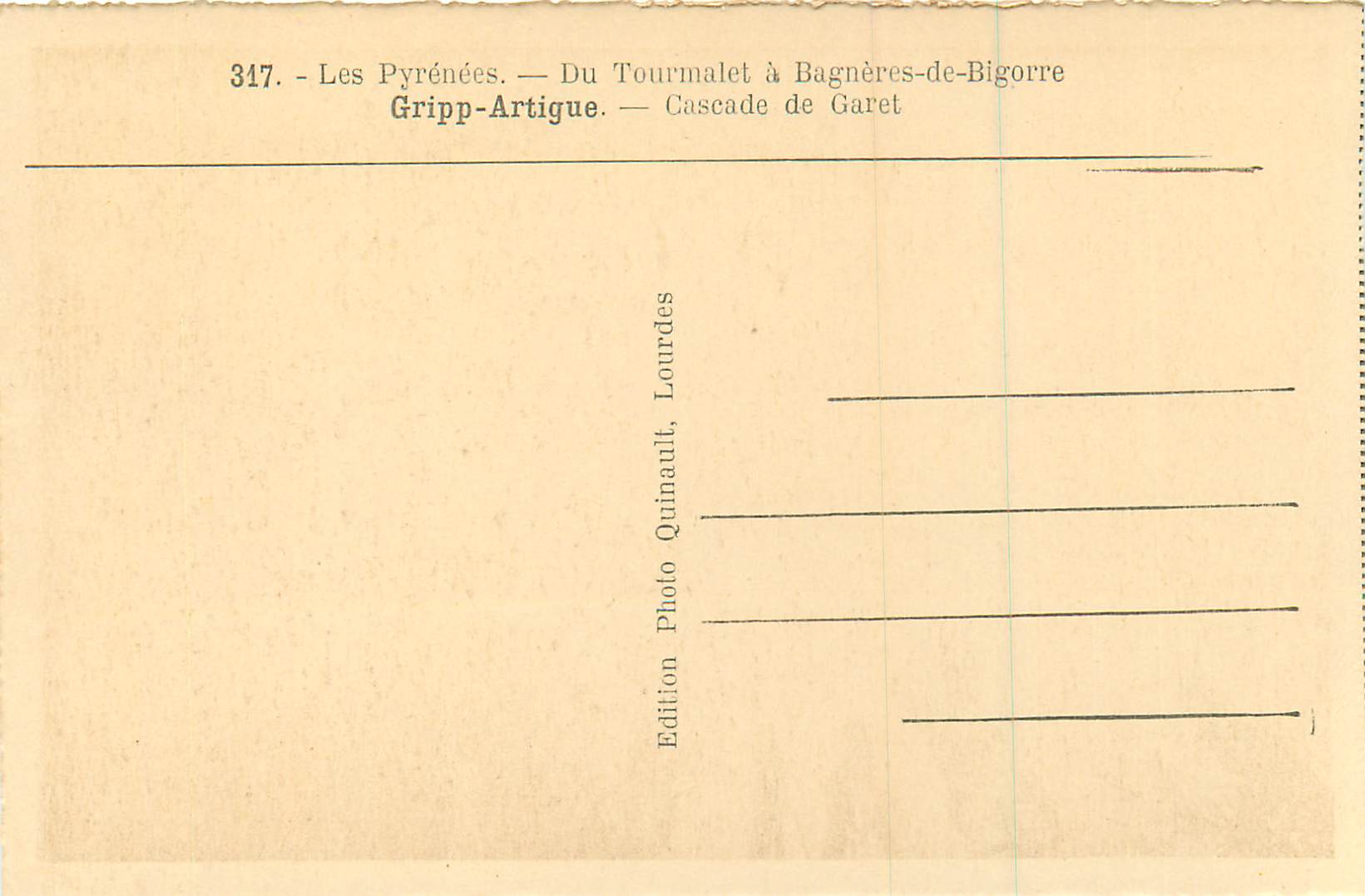 Cascade de Garet — Les Pyrénées — Du Tourmalet à Bagnères-de-Bigorre — Édition Quinault, Lourdes — Rückseite