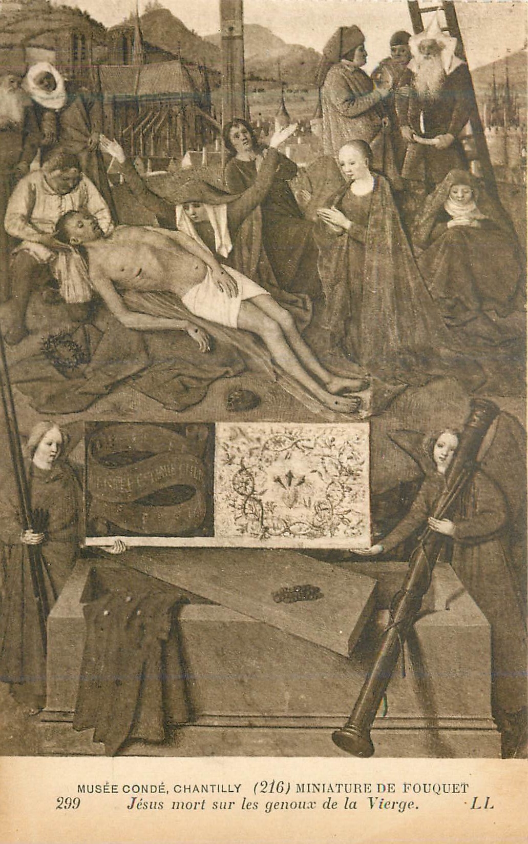 CPA Musee Conde Chantilly Miniature de fouquet Jesus Mort sur les genoux de la Vierge