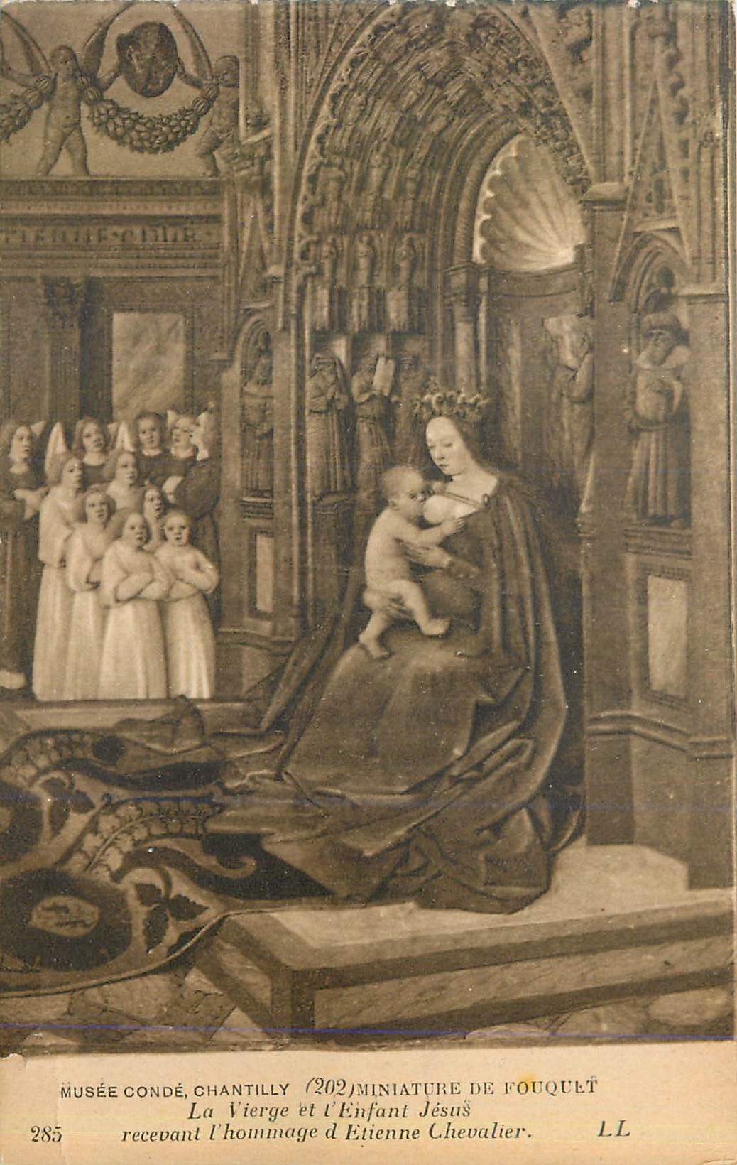 CPA Musee Conde Chantilly Miniature de fouquet La Vierge et l'Enfant Jesus recevant l'hommage d'Etienne Chevalier