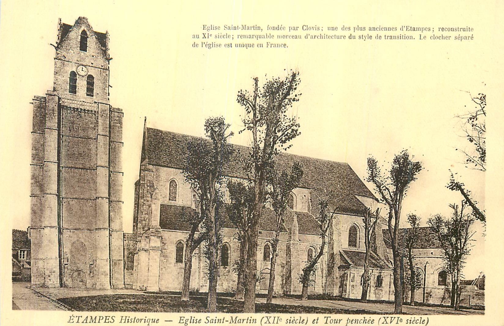 CPA Etampes Historique Eglise Saint Martin (XII siecle) et Tour Penchee (XVI siecle)