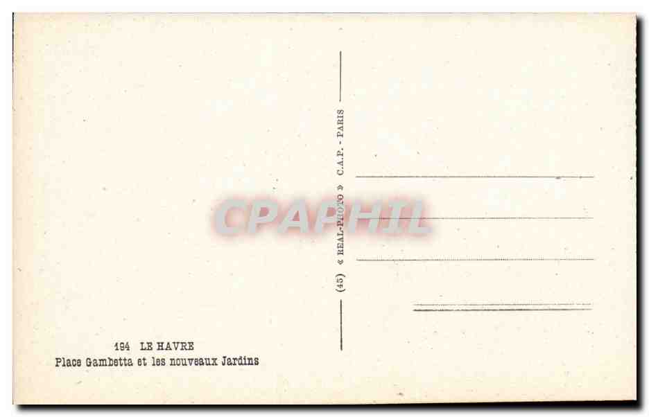 Le Havre - Place Gambetta et les nouveaux Jardins - CPA  — Rückseite