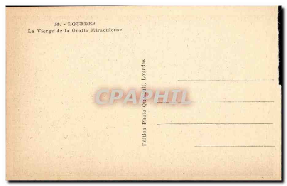 Lourdes - La Vierge de La Grotte miraculeuse - CPA  — Verso