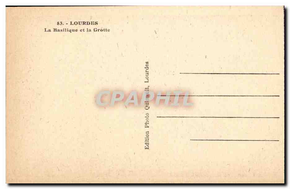 Lourdes - La Basilique et La Grotte miraculeuse - CPA  — Verso
