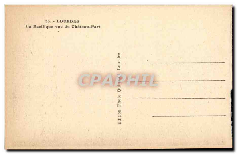 Lourdes - la Basilique et le Chateau Fort - CPA  — Verso