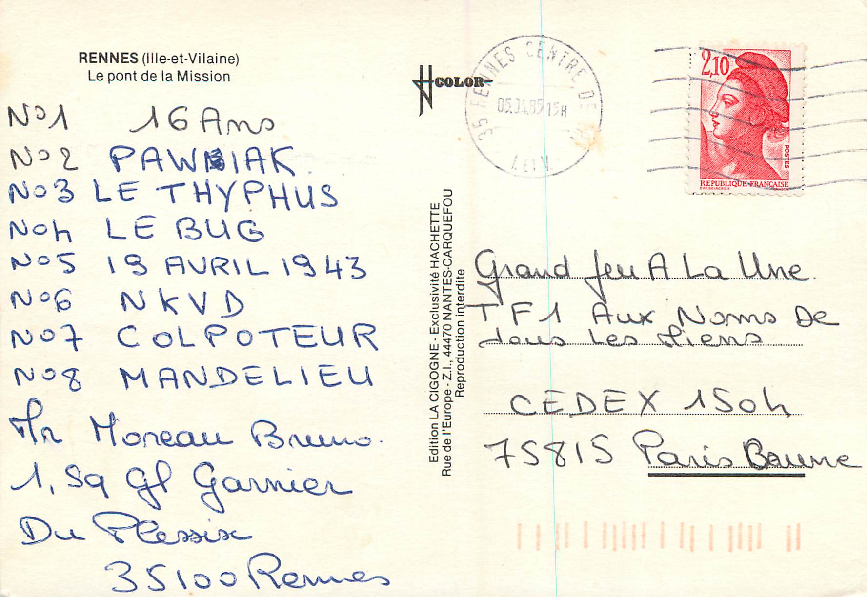 CPM Rennes Ille et Vilaine Le pont de la Mission  — Rückseite