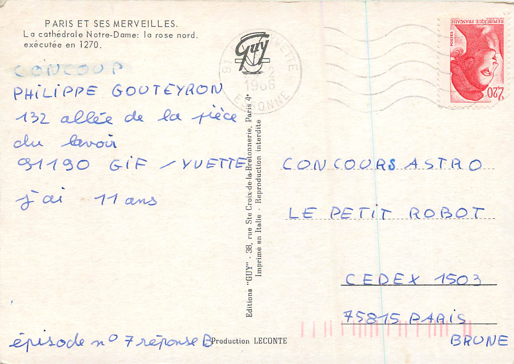 CPM Paris et ses Merveilles La cathedrale Notre Dame la rose nord  — Verso