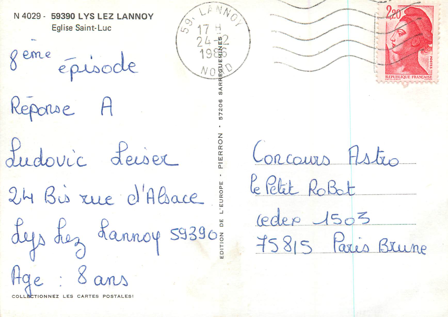 CPM Lys Lez Lannoy Eglise Saint Luc  — Rückseite