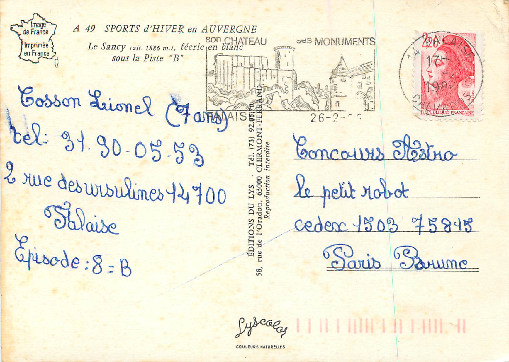 Le Sancy (alt. 1886 m.) — féérie en blanc sous la Piste "B" — Éditions du Lys — Verso