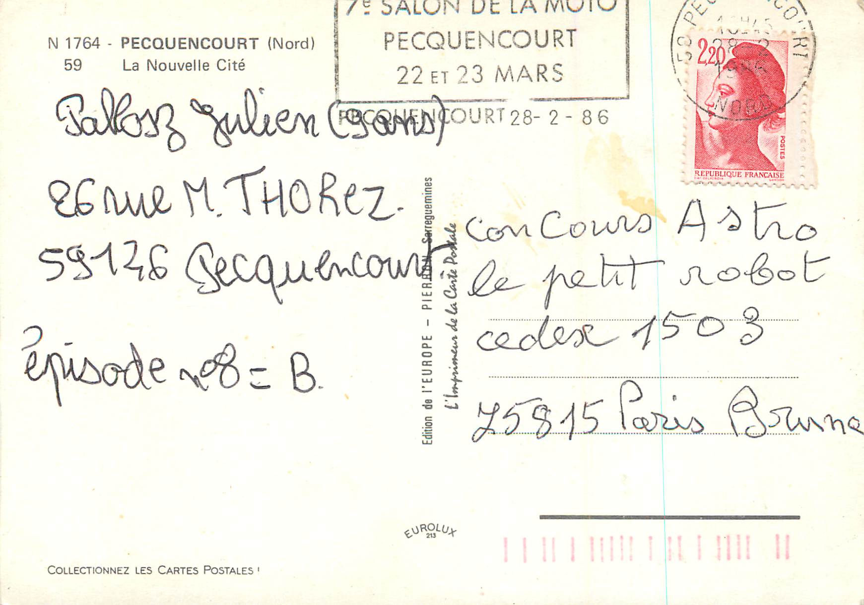 CPM Pecquencourt Nord La Nouvelle Cite  — Rückseite