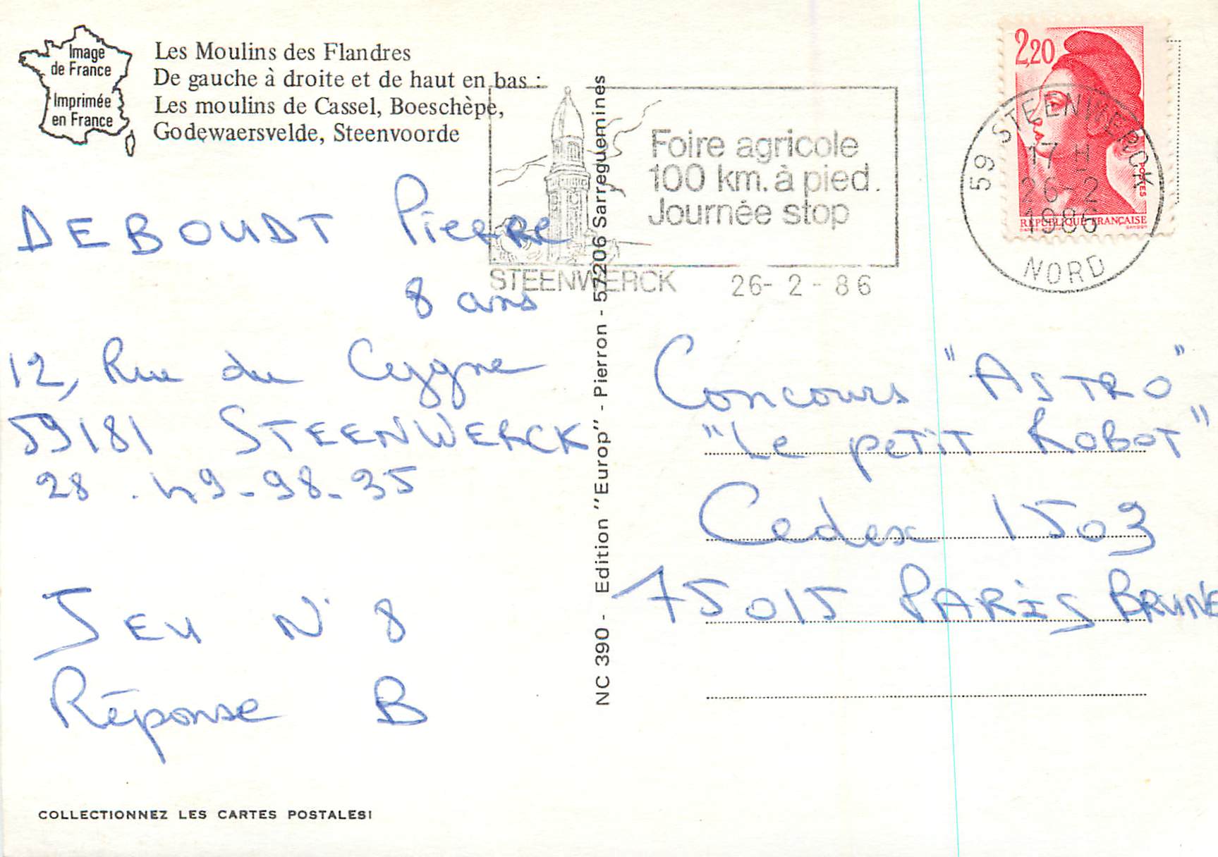 CPM Les Moulins des Flandres Cassel Boeschepe Godewaersvelde Steenvoorde — Rückseite