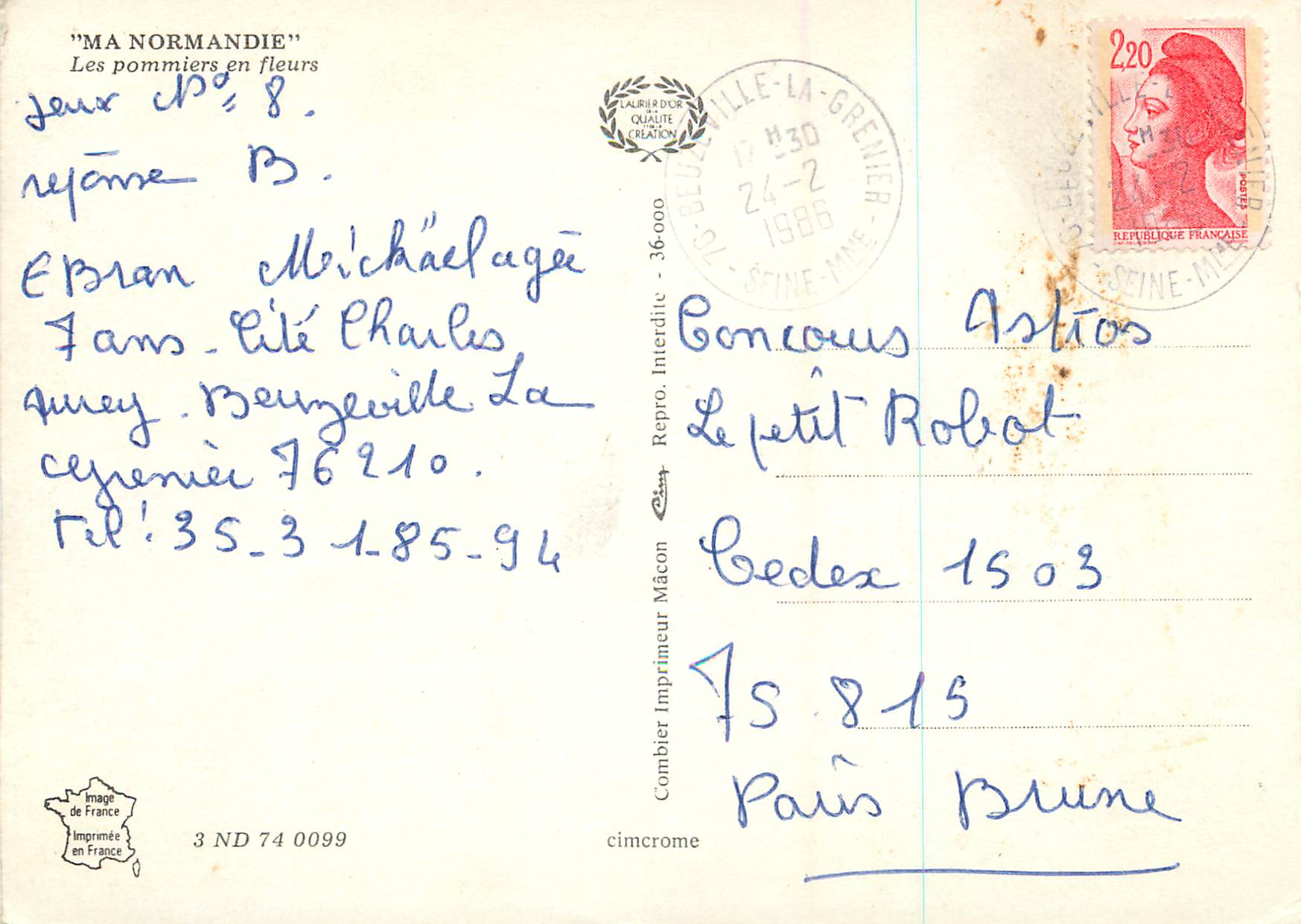 CPM Ma Normandie Les pommiers en fleurs  — Verso