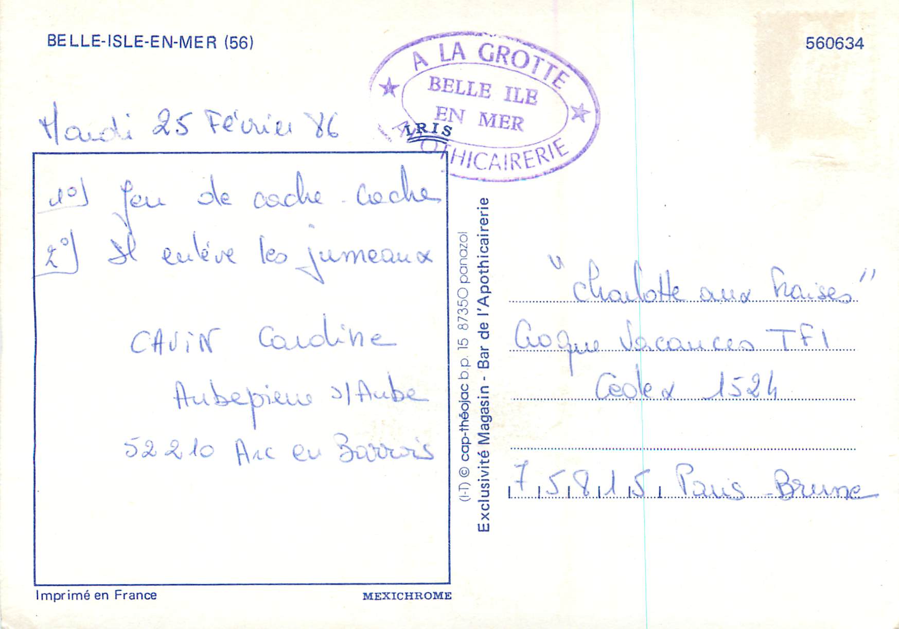 Sarah Bernhardt à Belle-Île — IRIS — n°560634 — Rückseite
