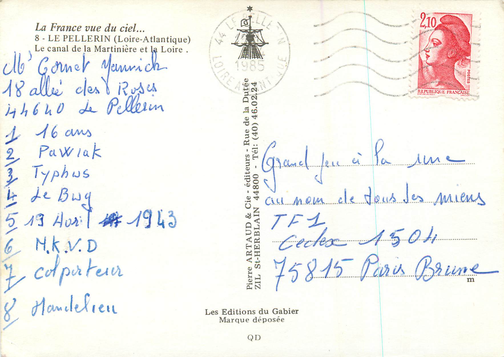 CPM Le Pellerin Loire Atlantique Le canal de la Martiniere et la Loire  — Rückseite