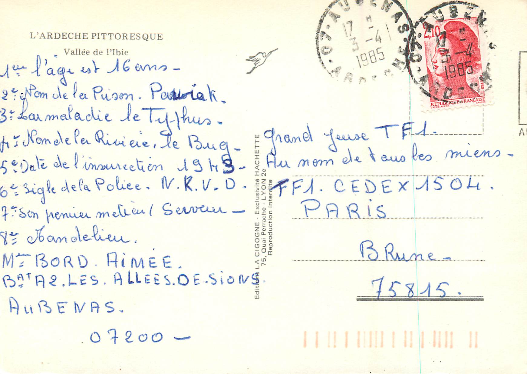 CPM L Ardeche Pittoresque Vallee de l Ibie  — Rückseite