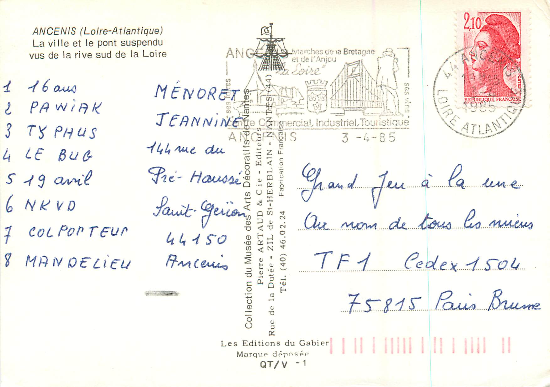 CPM Ancenis Loire Atlantique La ville et le pont suspendu vus de la rive sud de la Loire  — Back