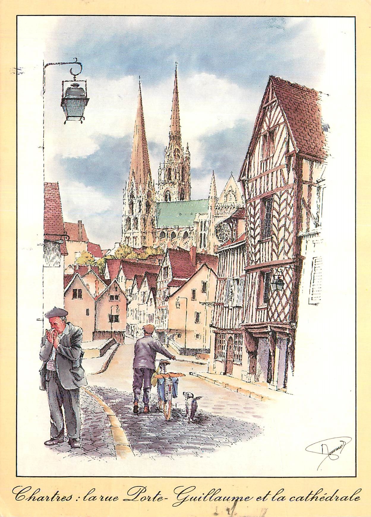 CPM Chartres larue Porte Guillaume et la Cathedrale Velo Cycle