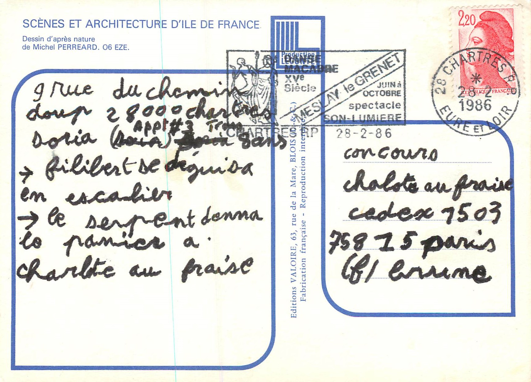 CPM Chartres larue Porte Guillaume et la Cathedrale Velo Cycle — Rückseite