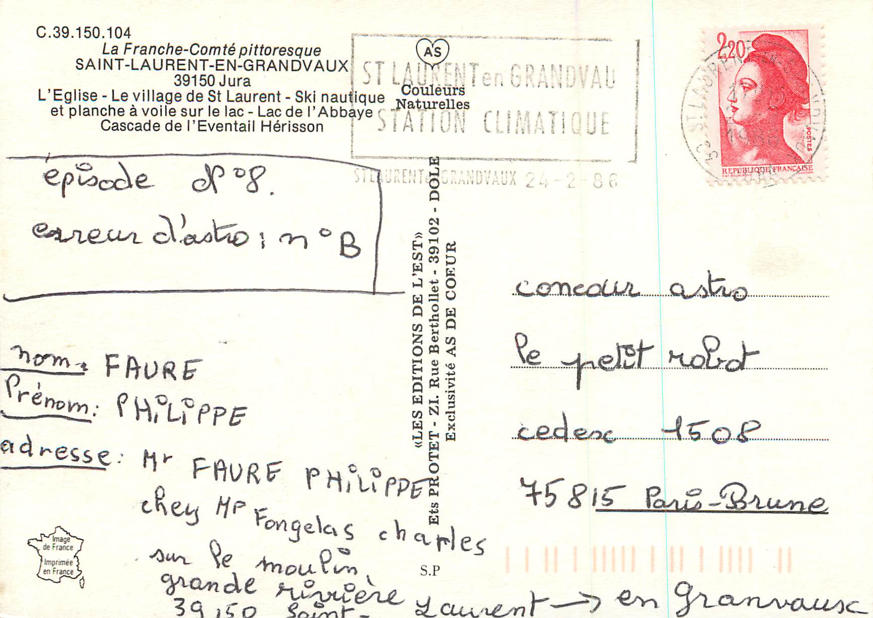 CPM St Laurent en Grandvaux Jura L Eglise Le village de St Laurent Ski nautique — Rückseite