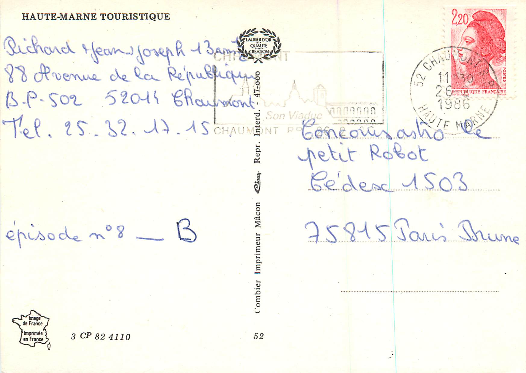 CPM Haute Marne Touristique Colombey les deux eglises Wassy Chaumont Poissons Andelot Priez sous Lafauche Fayl Billot St — Rückseite