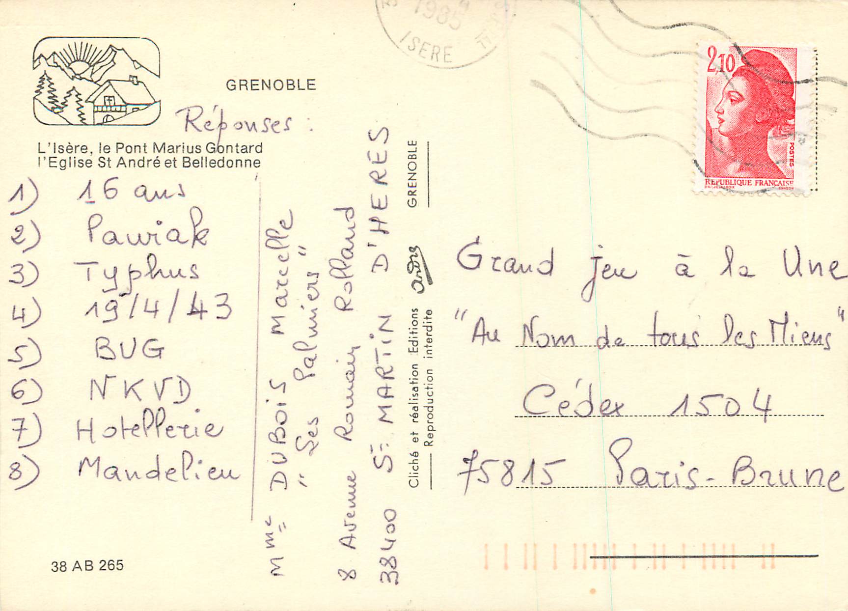 CPM Grenoble L Isere Le Pont Marius Gontard L Eglise St Andre et Belledonne  — Verso