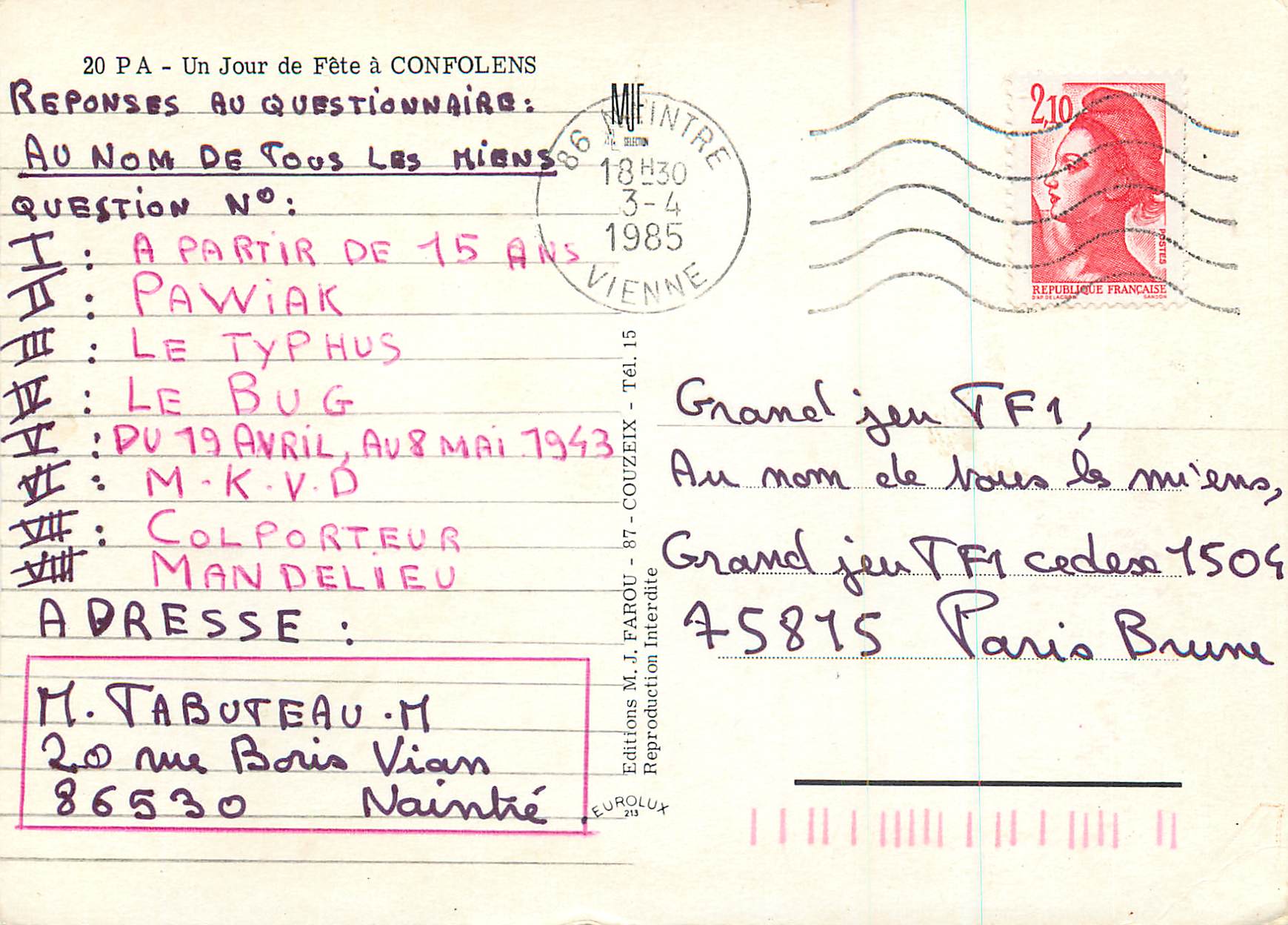 CPM Un Jour de Fete a Confolens  — Rückseite