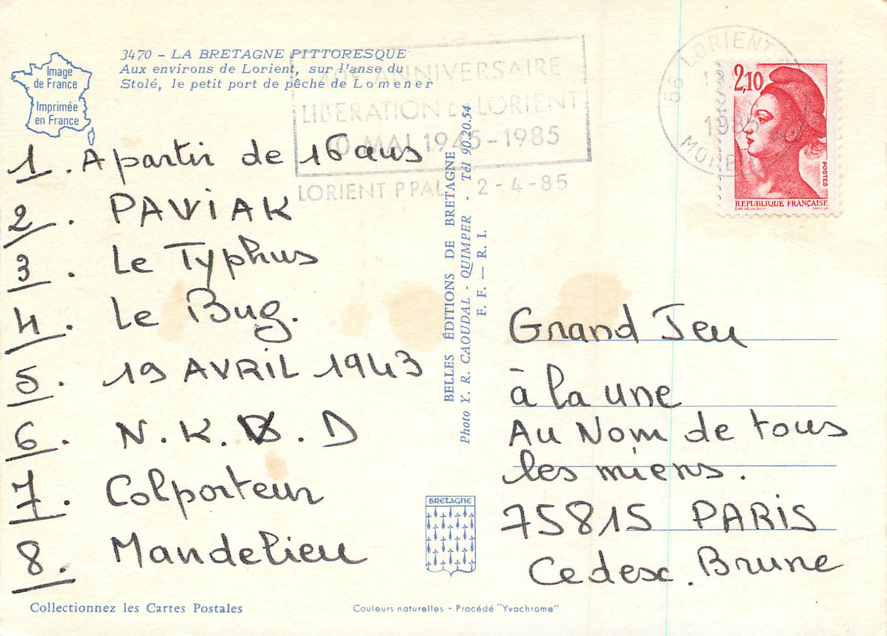 Loméner — Petit port de pêche — Éditions Y. R. Caudal — Reverso