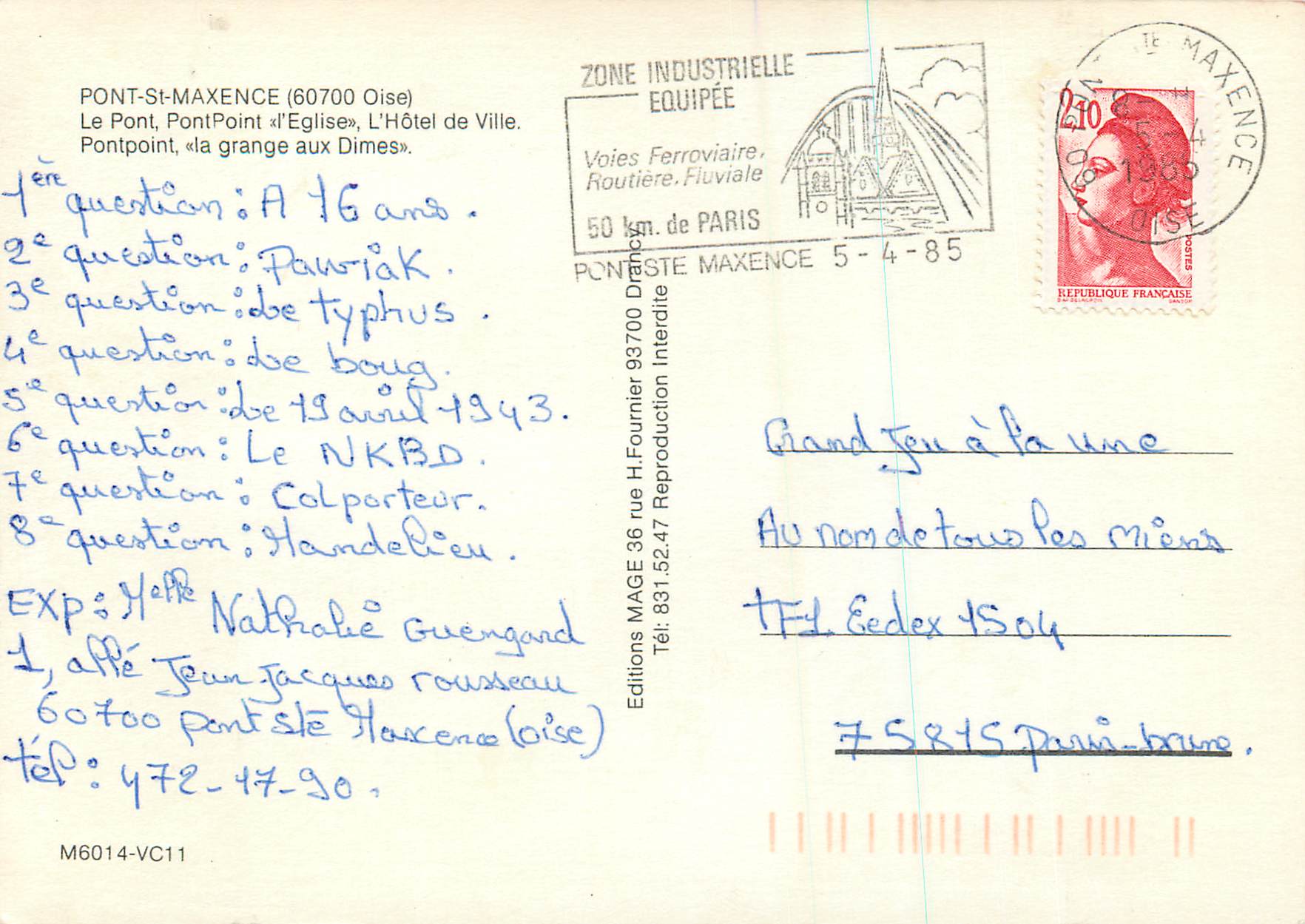 Pont-St-Maxence — éditeur MAGE, série M6014-VC11 — Rückseite